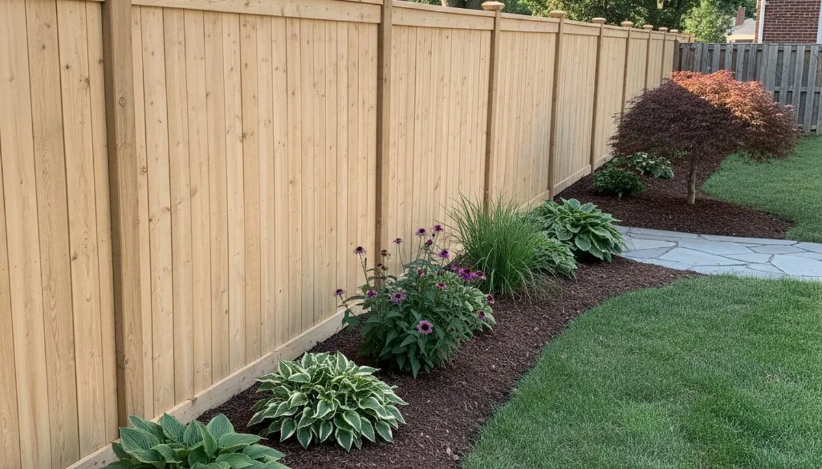 White wooden privacy fence installation by Chop Chop Landscaping in Staten Island, NY